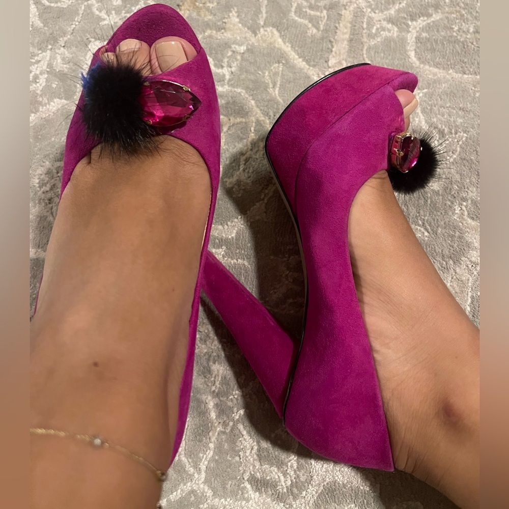 hot pink thick high heel shoe size 6.5 - Picture 4 of 11